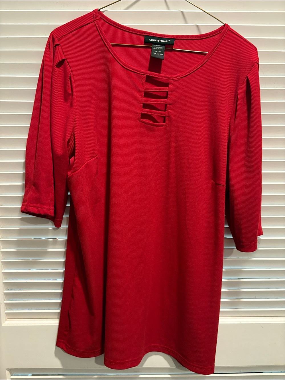 Ashley Stewart Bright Red Ladder Cutout Ribbed Tunic